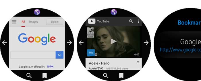 A GearBrowser alkalmazás a Samsung Galaxy órához aktív