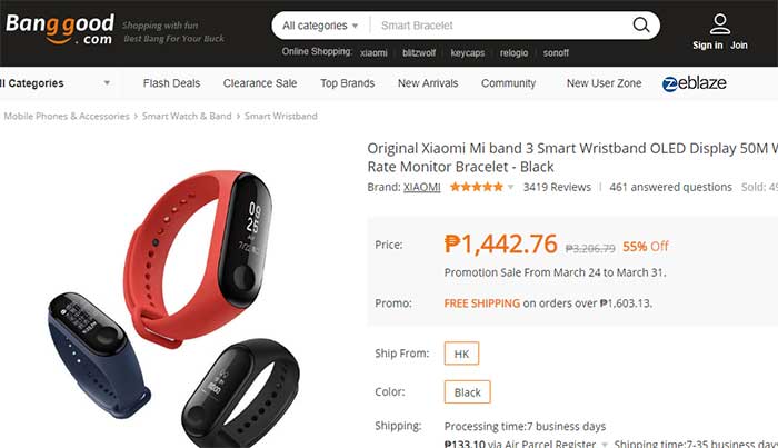 Xiaomi Mi Band 3 kuponkód a Banggood.com oldalon